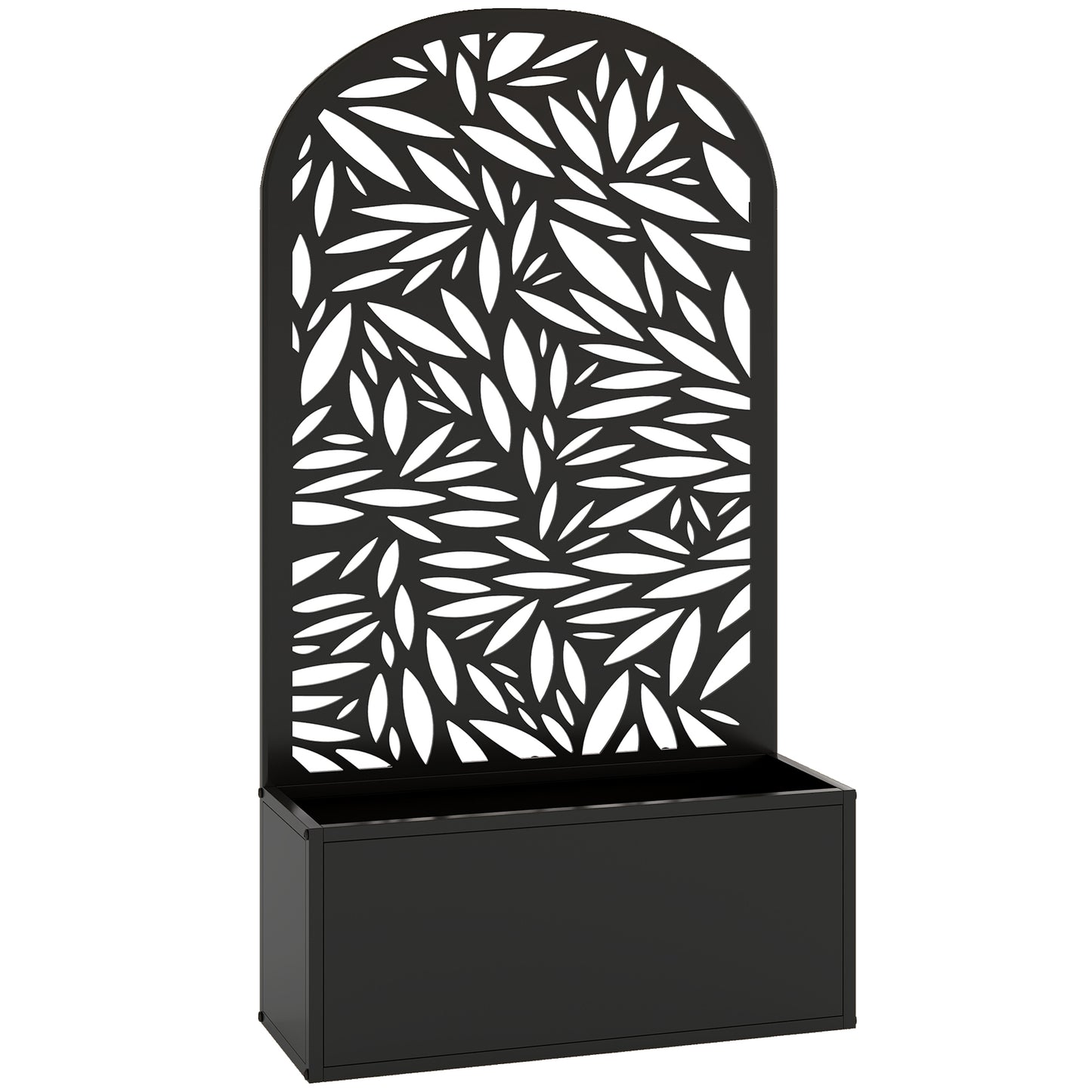 Jardinieră Elevată de Exterior, Jardinieră cu Suport Decorativ Arcuat cu Motive de Frunze pentru Plante Cățărătoare din Metal, Montare pe Perete sau Independentă, pentru Plante și Flori, 61x23x113 cm, Negru