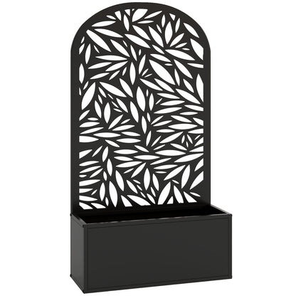 Jardinieră Elevată de Exterior, Jardinieră cu Suport Decorativ Arcuat cu Motive de Frunze pentru Plante Cățărătoare din Metal, Montare pe Perete sau Independentă, pentru Plante și Flori, 61x23x113 cm, Negru