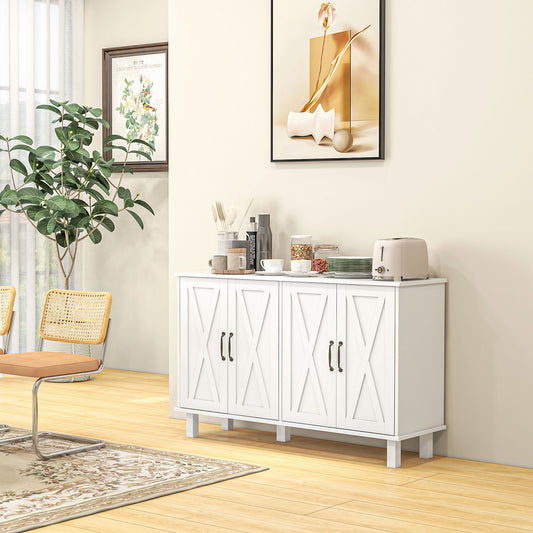 Mobilă Multifuncțională din MDF cu 4 Niveluri, 2 Rafturi Reglabile și 5 Picioare de Susținere, 120x37x75 cm, Albă