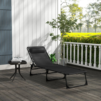 Sezlong Portabil din Otel si Tesatura tip Plasa Respirabila cu Spatar Rabatabil in 4 Pozitii, 189x58x30 cm, Negru