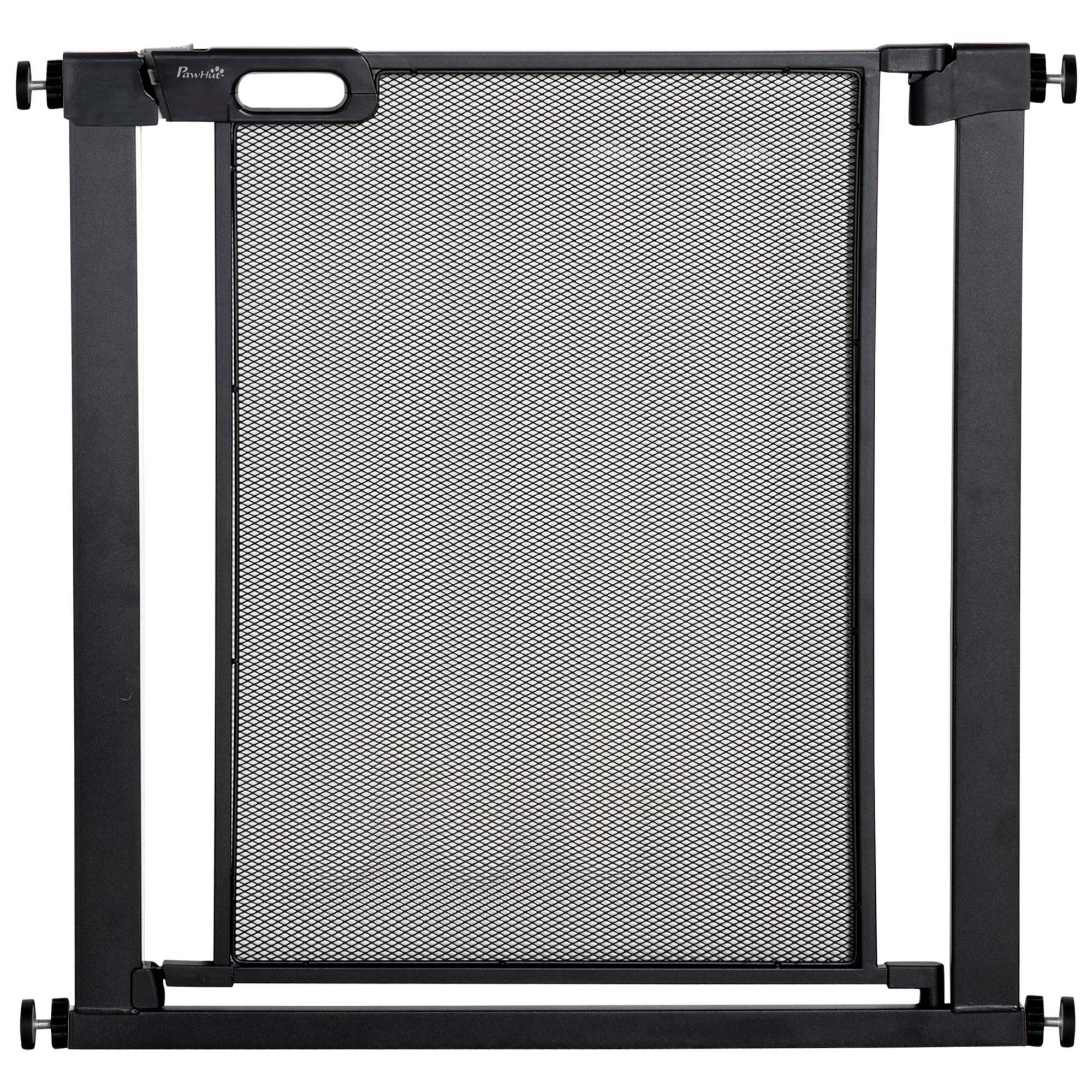 Poartă Extensibilă pentru Câini cu Presiune, Închidere Automată, Oțel și ABS, 75-82x76 cm, Neagră