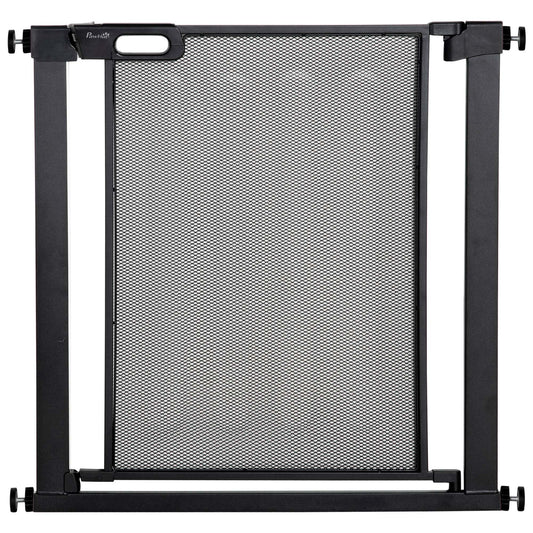 Poartă Extensibilă pentru Câini cu Presiune, Închidere Automată, Oțel și ABS, 75-82x76 cm, Neagră