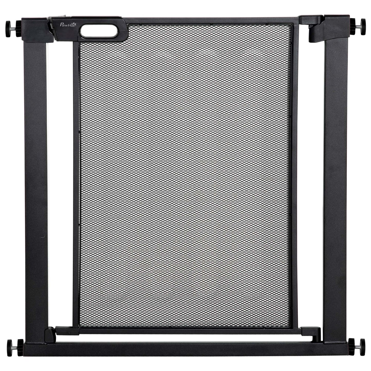 Poartă Extensibilă pentru Câini cu Presiune, Închidere Automată, Oțel și ABS, 75-82x76 cm, Neagră