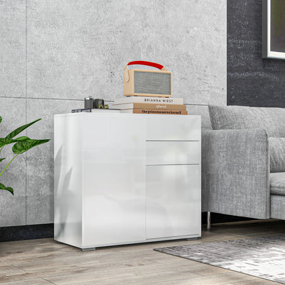 Comoda cu 2 dulapuri si 2 sertare, 79x36x74cm, alb lucios