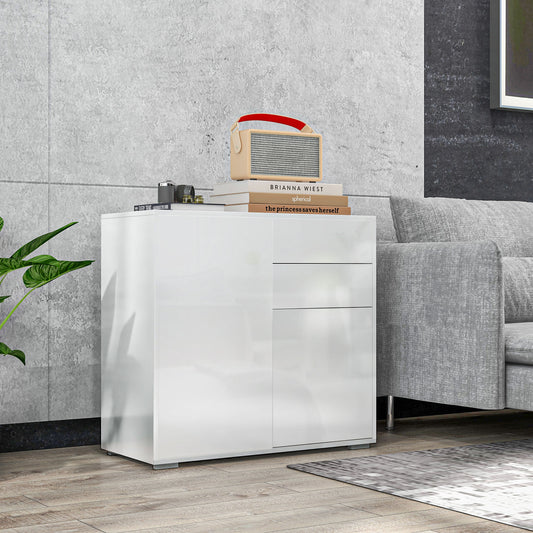 Comoda cu 2 dulapuri si 2 sertare, 79x36x74cm, alb lucios