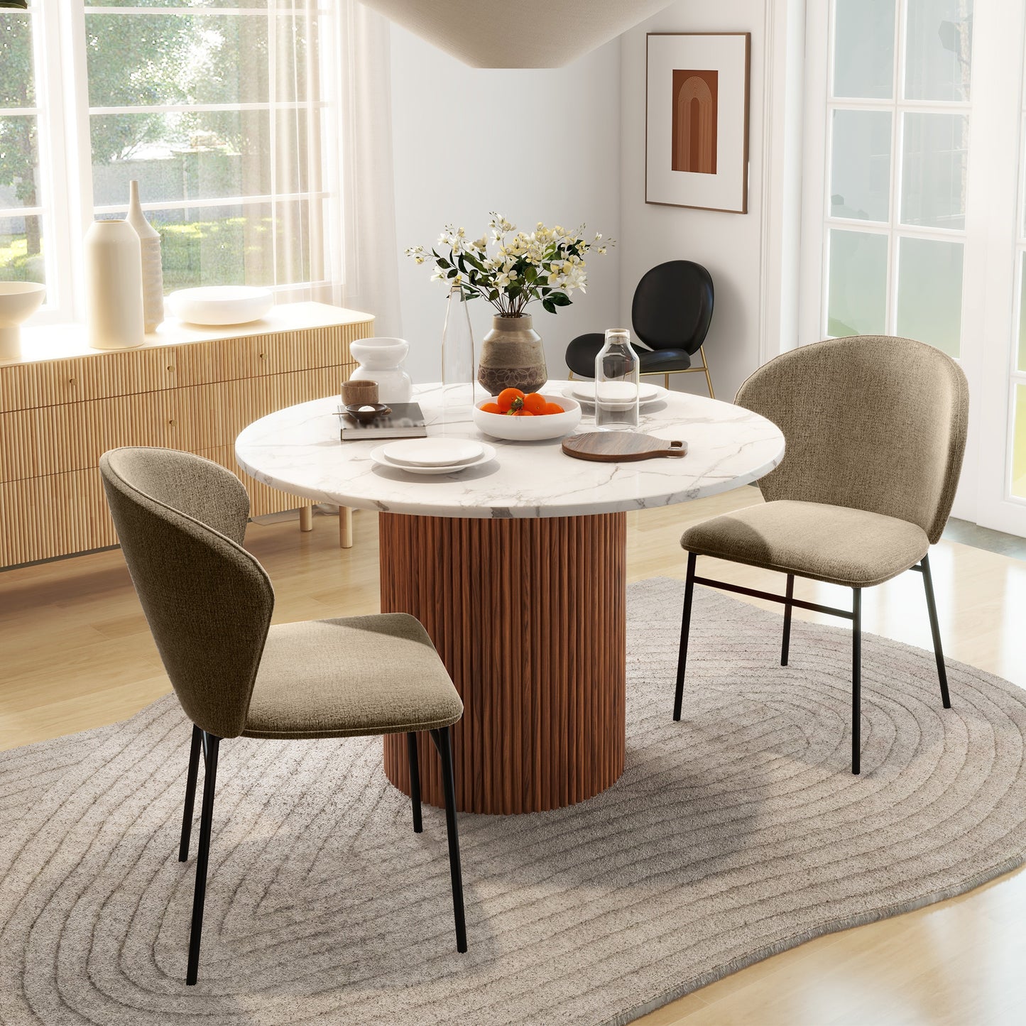 Scaun de masă, Design contemporan și elegant, Material textil cu efect de in, Oțel, 52 x 55 x 80 cm,  Maro deschis