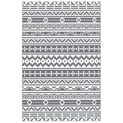 Covor de Exterior Reversibil cu Model Geometric și Geantă Inclusă, 182x274 cm, Gri și Alb