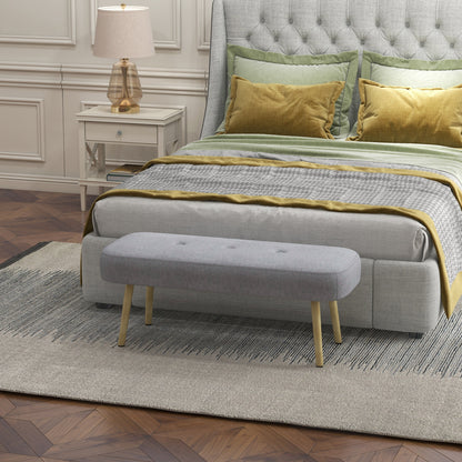 Banca de Capat de Pat, Banca Tapitata cu Butoni cu Picioare din Otel cu Granulatie din Lemn, Banca Tapitata cu Aspect Textil pentru Dormitor, Camera de Zi, Hol, Gri