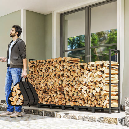 Suport de Lemne din Metal 0.8m³ cu Preș Impermeabil și Lanțuri 235x31x116cm