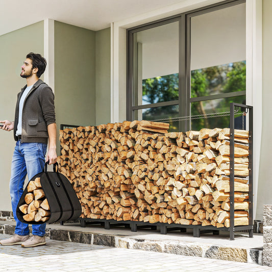 Suport de Lemne din Metal 0.8m³ cu Preș Impermeabil și Lanțuri 235x31x116cm