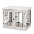 Casuta pentru Caini de pana la 30 kg de Interior din Lemn si Otel, 58,5 x 81 x 66 cm - Alba