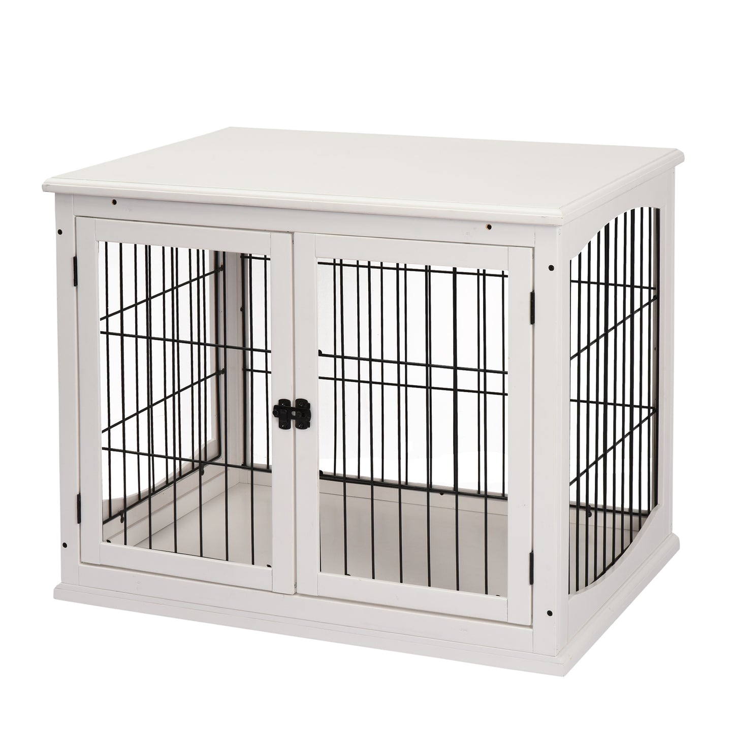 Casuta pentru Caini de pana la 30 kg de Interior din Lemn si Otel, 58,5 x 81 x 66 cm - Alba