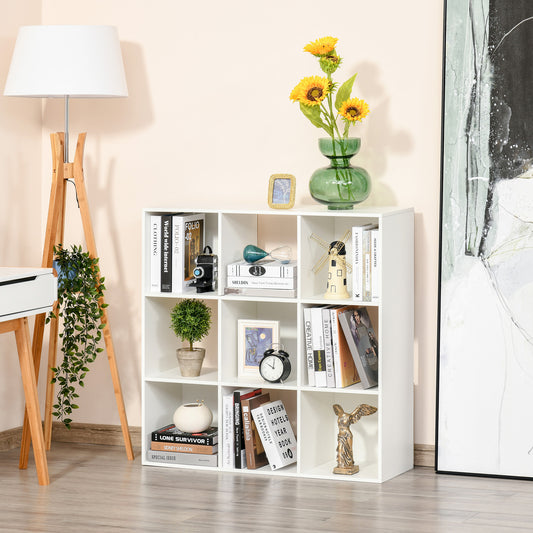 Bibliotecă Modulară cu 9 Compartimente Cub, Etajeră Depozitare Cărți și Jucării, Alb Mat, 91.5x29.5x91.5 cm