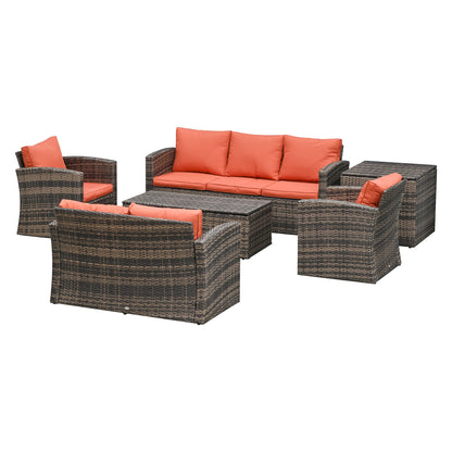 Mobilier de Gradina 6 Piese din ratan Canapele fotolii Mese Cutie de depozitare