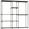 Dulap Garderobă din Material Textil cu 8 Rafturi și 3 Bare pentru Umerașe, 182x43x185 cm, Negru