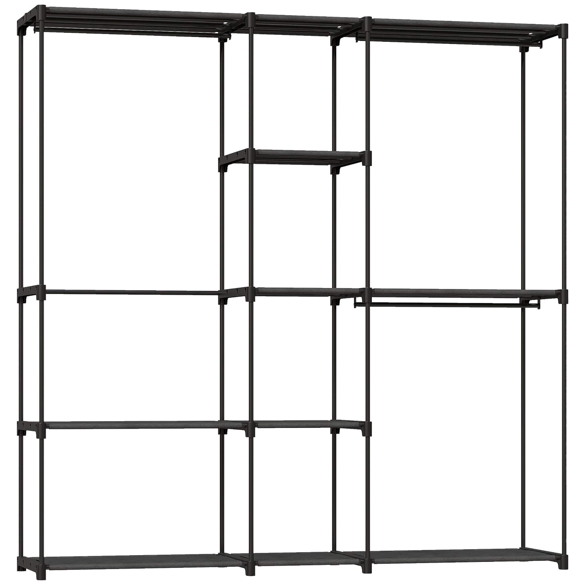 Dulap Garderobă din Material Textil cu 8 Rafturi și 3 Bare pentru Umerașe, 182x43x185 cm, Negru