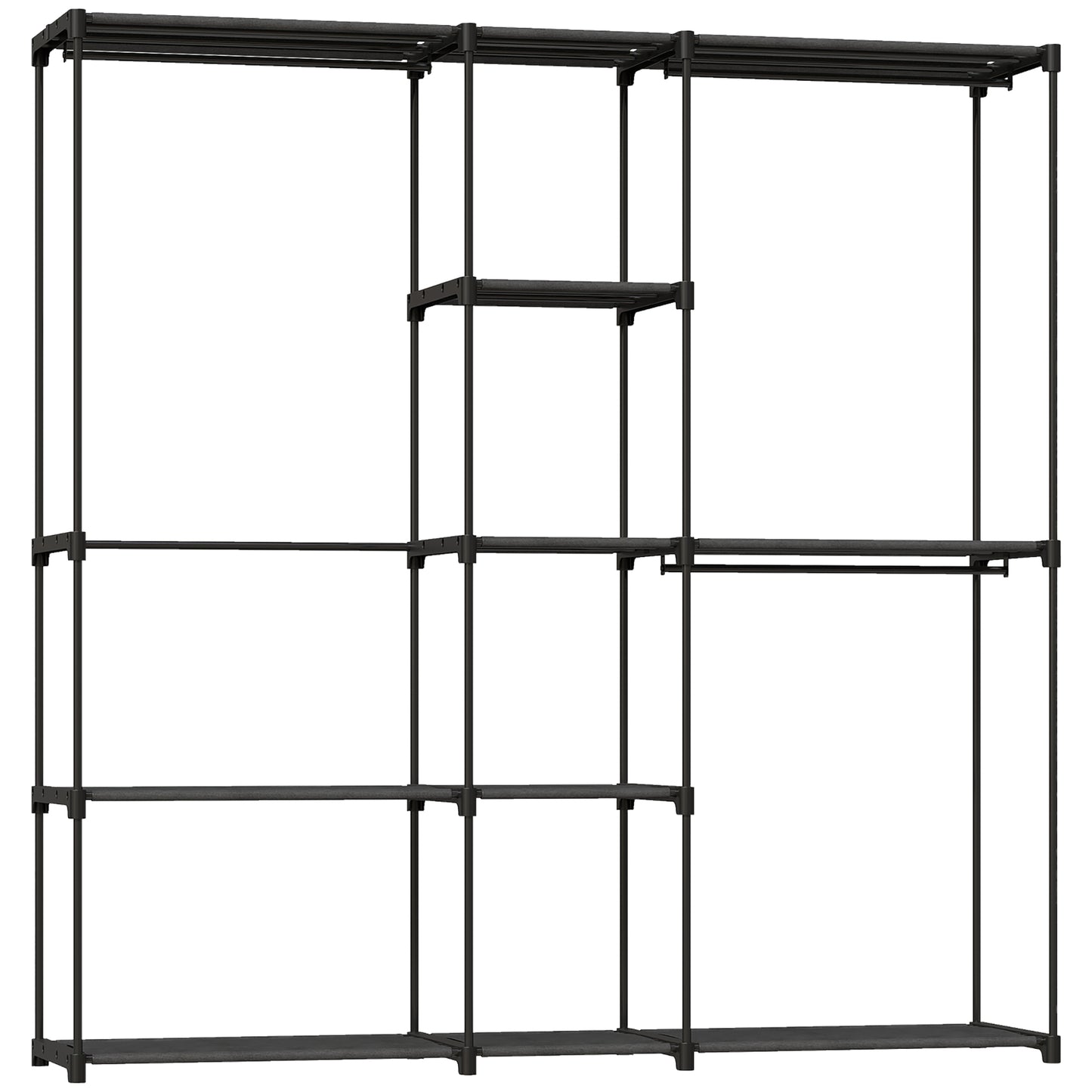 Dulap Garderobă din Material Textil cu 8 Rafturi și 3 Bare pentru Umerașe, 182x43x185 cm, Negru