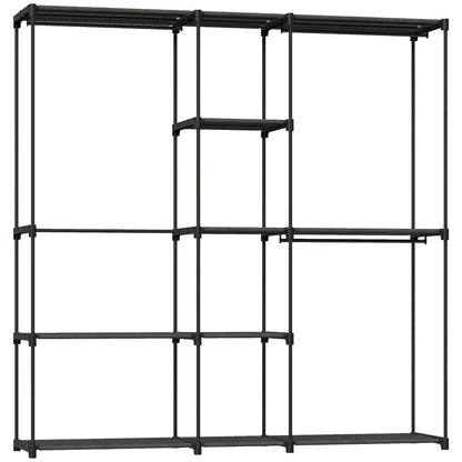 Dulap Garderobă din Material Textil cu 8 Rafturi și 3 Bare pentru Umerașe, 182x43x185 cm, Negru