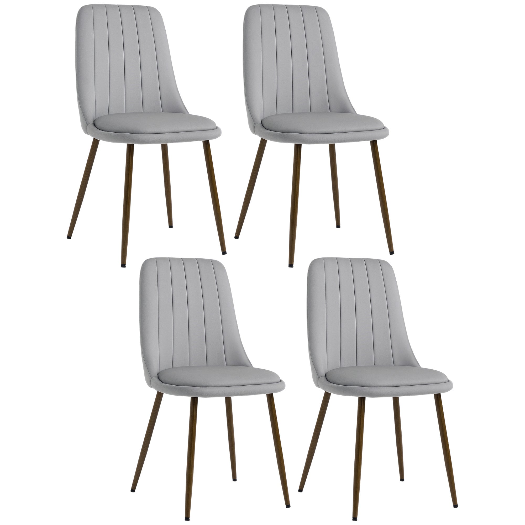 Set de 4 Scaune de Masa, Scaun de Bucatarie Modern cu Tapiterie din Catifea, Spatar Curbat si Picior din Otel pentru Camera de Zi, Dormitor, Gri