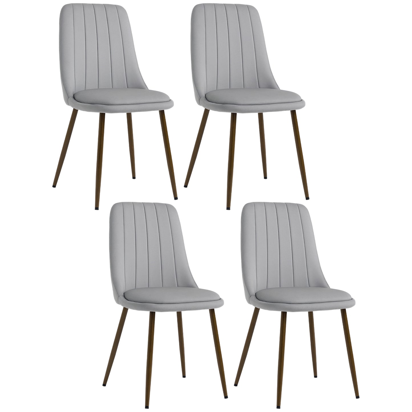 Set de 4 Scaune de Masa, Scaun de Bucatarie Modern cu Tapiterie din Catifea, Spatar Curbat si Picior din Otel pentru Camera de Zi, Dormitor, Gri