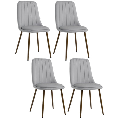 Set de 4 Scaune de Masa, Scaun de Bucatarie Modern cu Tapiterie din Catifea, Spatar Curbat si Picior din Otel pentru Camera de Zi, Dormitor, Gri