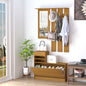 Mobilier Garderoba Dulap Pantofi Reglabil cu Oglinda si Cuier 6 carlige pentru Hol si Dormitor 90x22x116cm Lemn