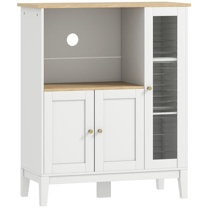 Dulap pentru cuptor cu microunde cu dulap inferior și 3 rafturi laterale cu ușă din sticlă, din lemn, 80x35x97 cm, alb