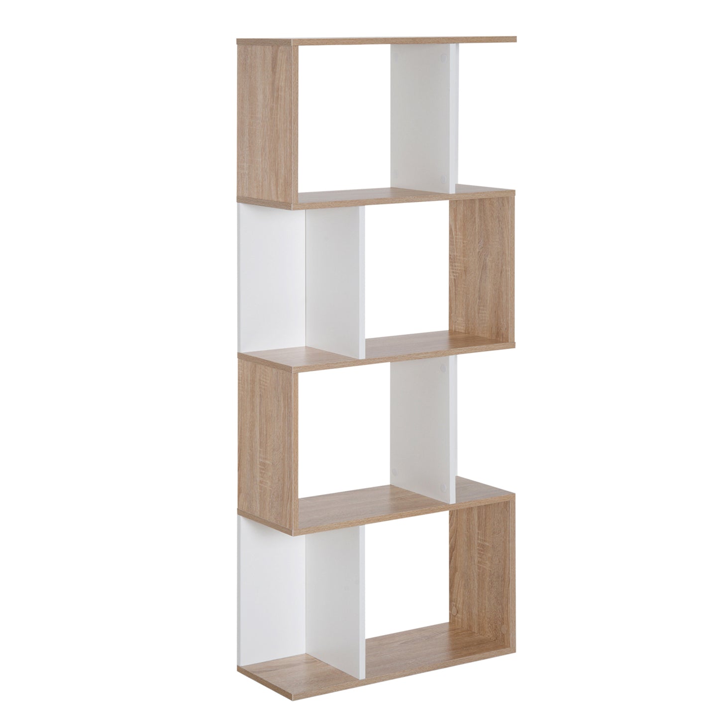 Librarie de Design Modern 4 rafturi Lemn Natural si Alb, 60x24x148cm