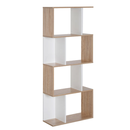 Librarie de Design Modern 4 rafturi Lemn Natural si Alb, 60x24x148cm