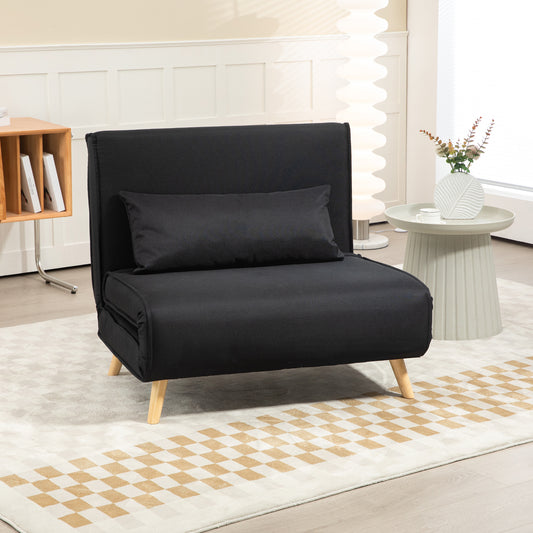 Fotoliu Pat 3 în 1 cu Spătar Reclinabil în 6 poziții, din material textil, 94x78x80 cm, negru