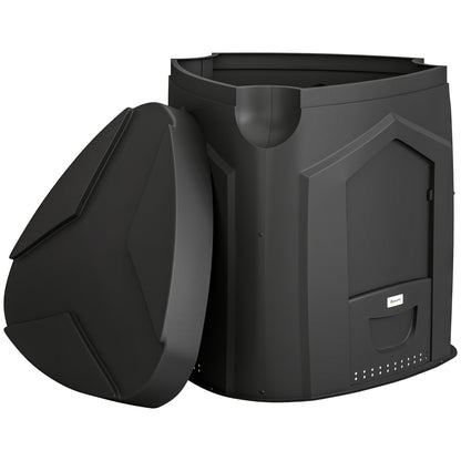 Compostor de Grădină 240L Triunghiular Rotativ cu 66 Guri de Aerisire și 3 Uși, din PP, 78x75x78 cm, Negru