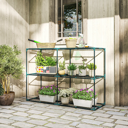 Suport Vertical pentru Plante cu 3 Niveluri din Oțel și Plastic, Suport Ghivece pentru Interior și Exterior Grădină Balcon, 143x48x100 cm, Verde Închis