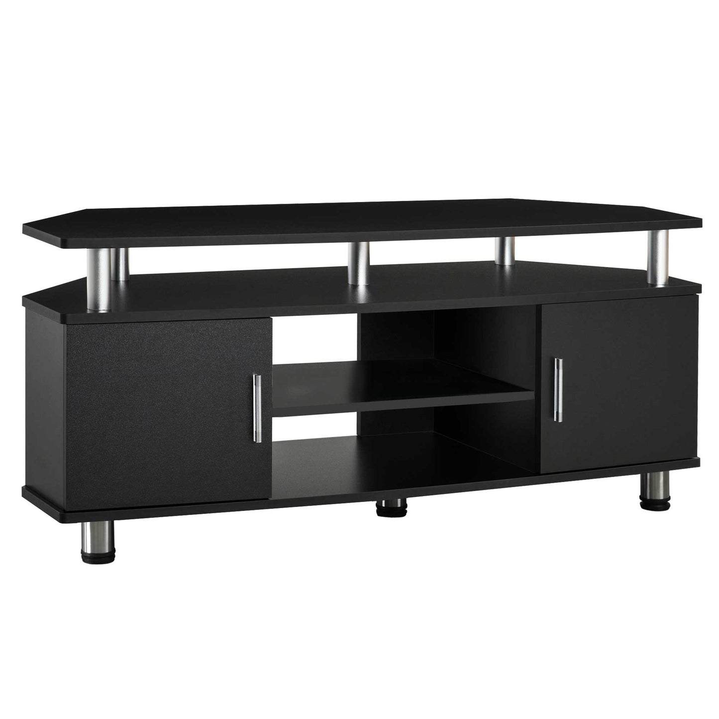 Comoda TV cu 2 compartimente inchise raft blat benzi antiderapante negru
