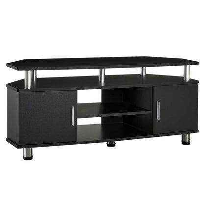 Comoda TV cu 2 compartimente inchise raft blat benzi antiderapante negru