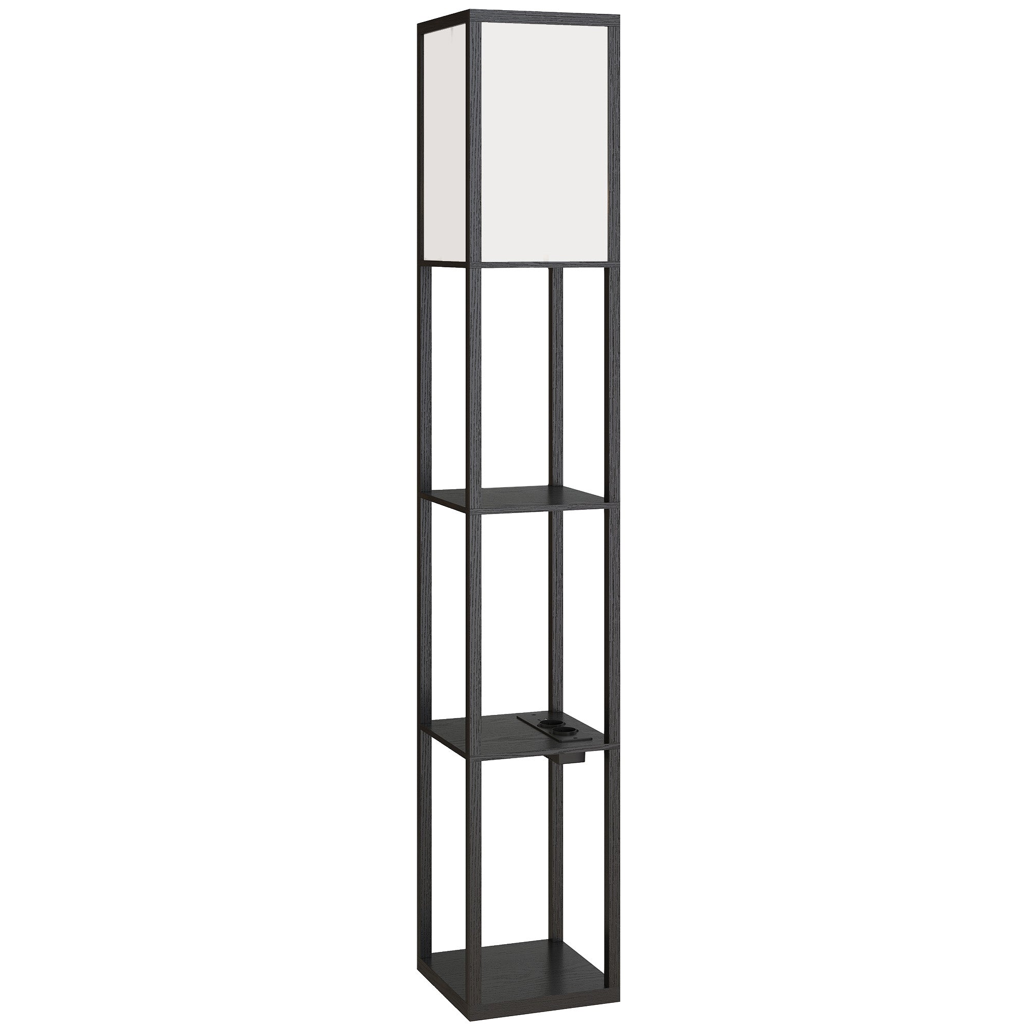 Lampă de Podea LED cu Rafturi, Lampă Modernă cu Comutator Pedală și Porturi USB, Temperatură de Lumină Reglabilă pentru Sufragerie și Dormitor, Negru