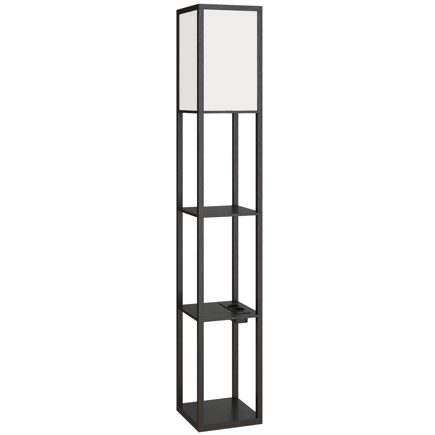 Lampă de Podea LED cu Rafturi, Lampă Modernă cu Comutator Pedală și Porturi USB, Temperatură de Lumină Reglabilă pentru Sufragerie și Dormitor, Negru
