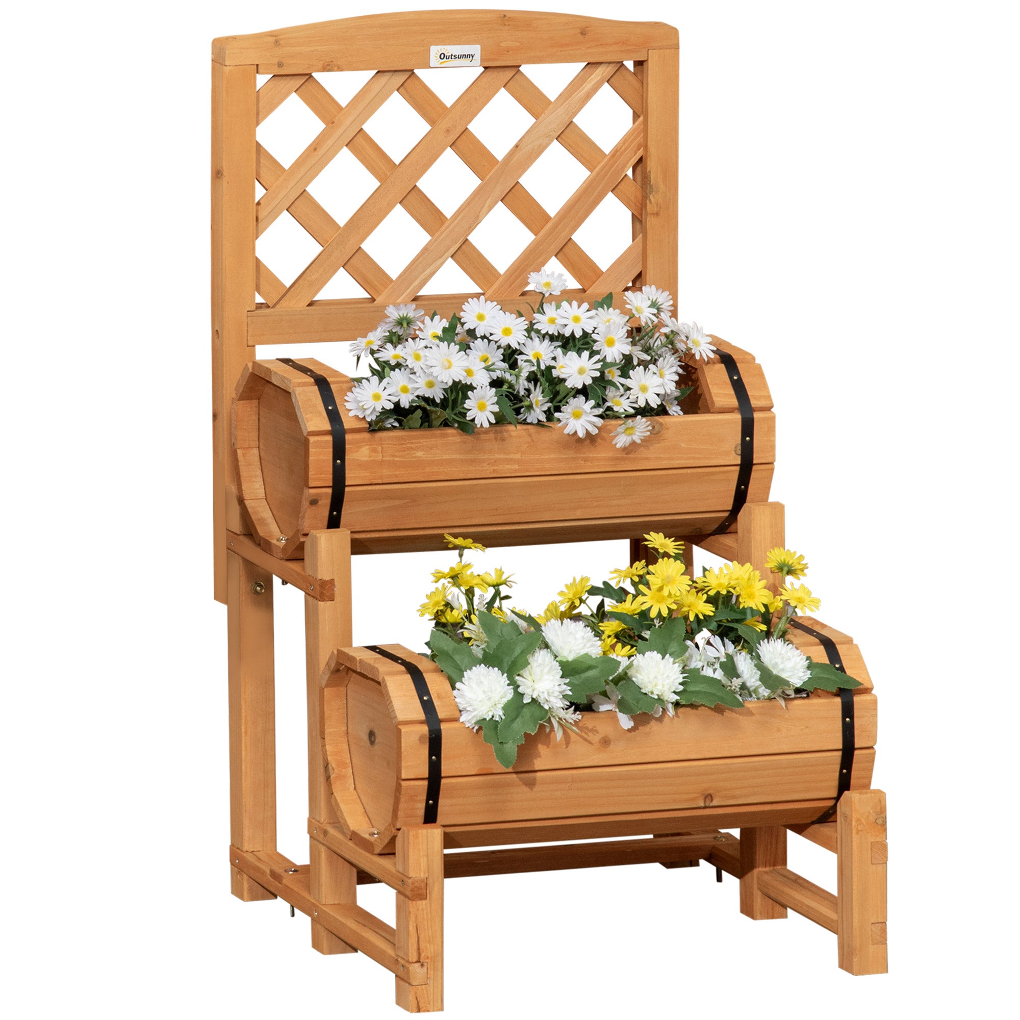 Jardiniera de Brad in Forma de Butoi de Exterior, cu Design Vertical inaltat, 45x45x180 cm, Maro