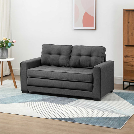 Canapea Extensibilă din Material Textil 2 Locuri cu Tapițerie și Arcuri, 151x75x85 cm, Gri