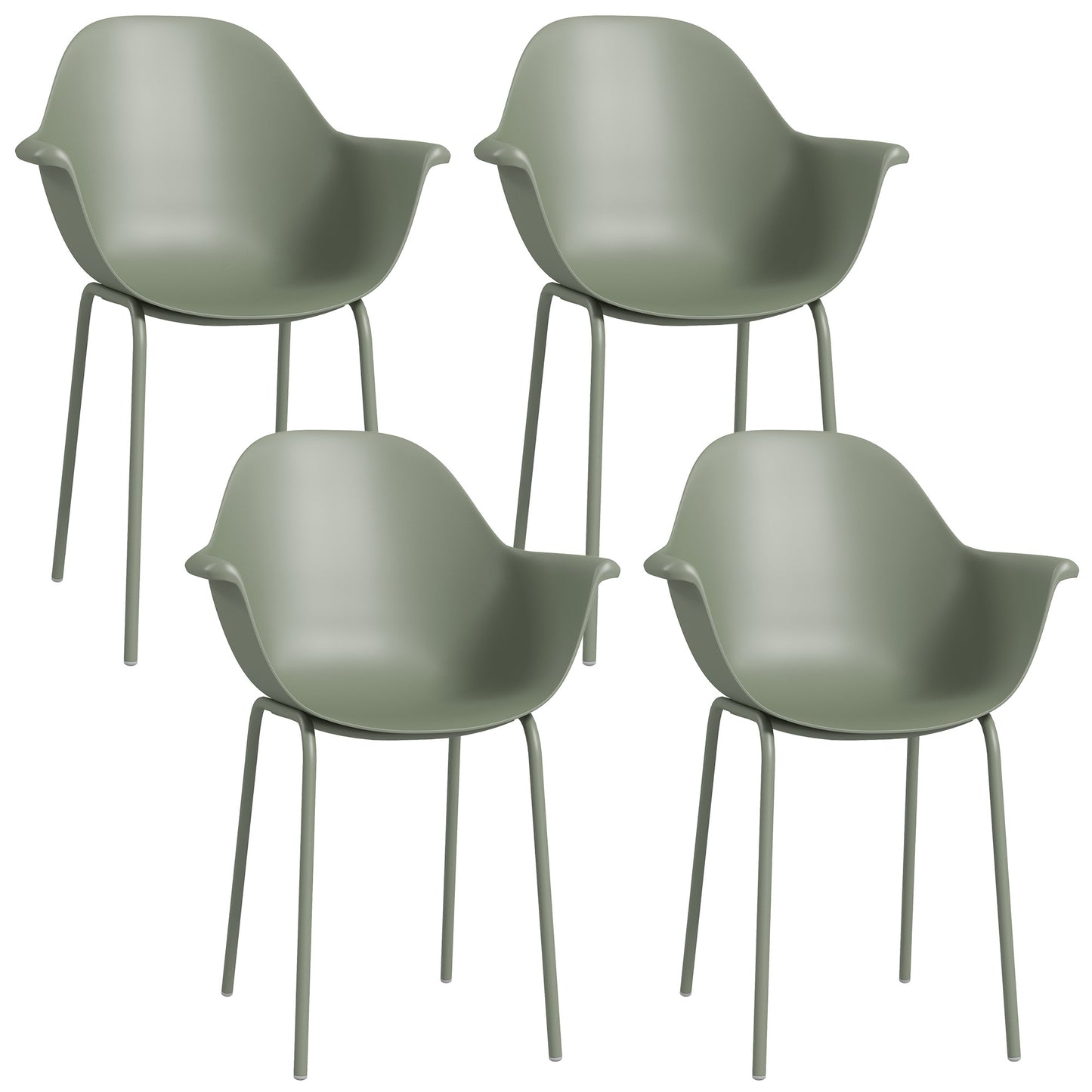 Set 4 Scaune de Exterior 59x55x84 cm din PP și Oțel Verde