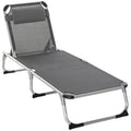 Șezlong Pliabil cu Tetieră și Spătar Reglabil din Aluminiu 60x165x76cm Gri