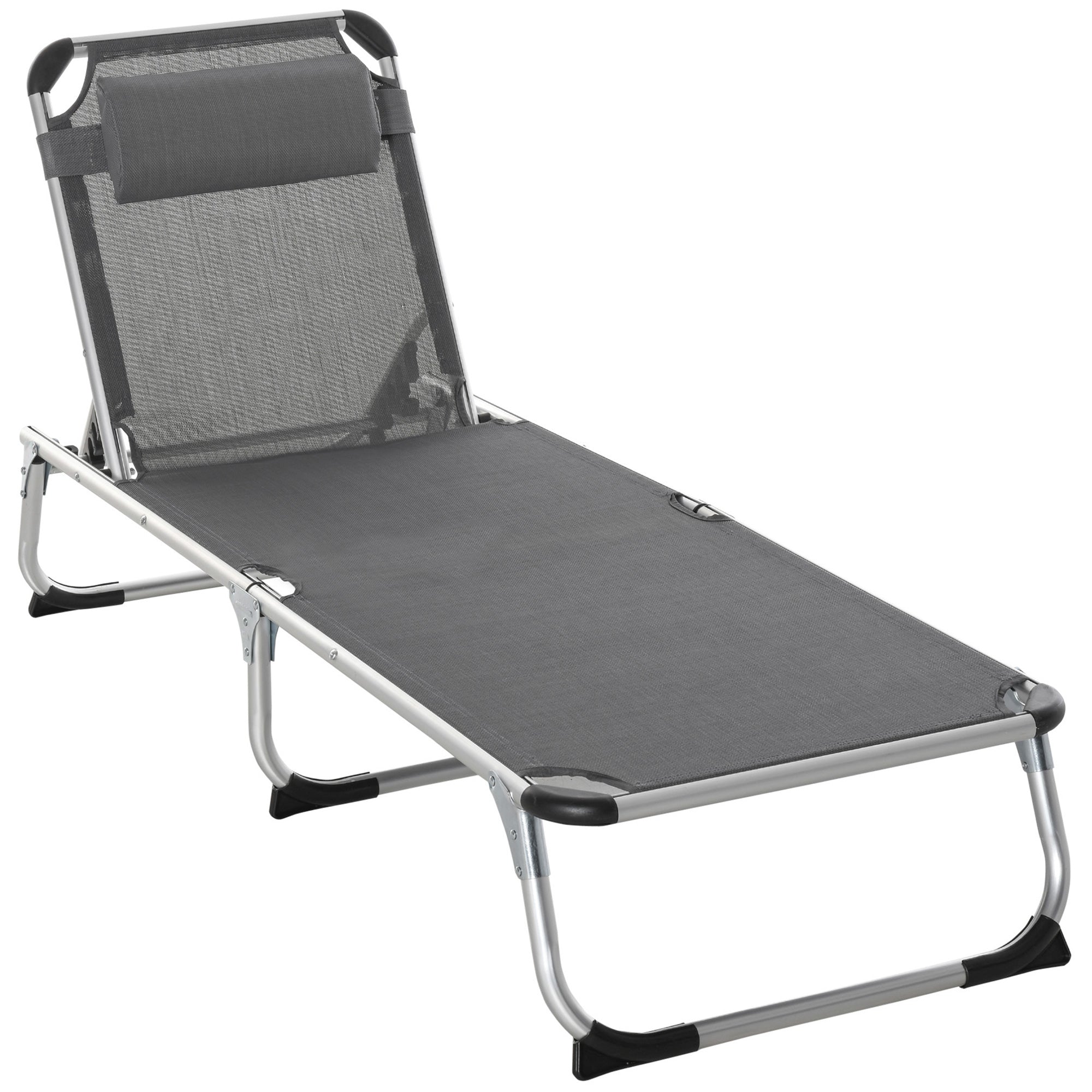 Șezlong Pliabil cu Tetieră și Spătar Reglabil din Aluminiu 60x165x76cm Gri