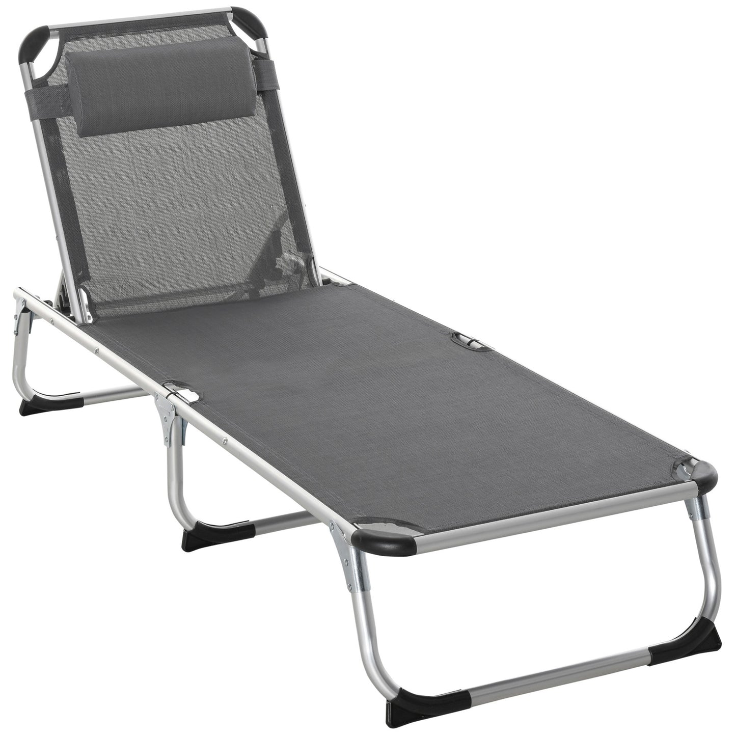 Șezlong Pliabil cu Tetieră și Spătar Reglabil din Aluminiu 60x165x76cm Gri
