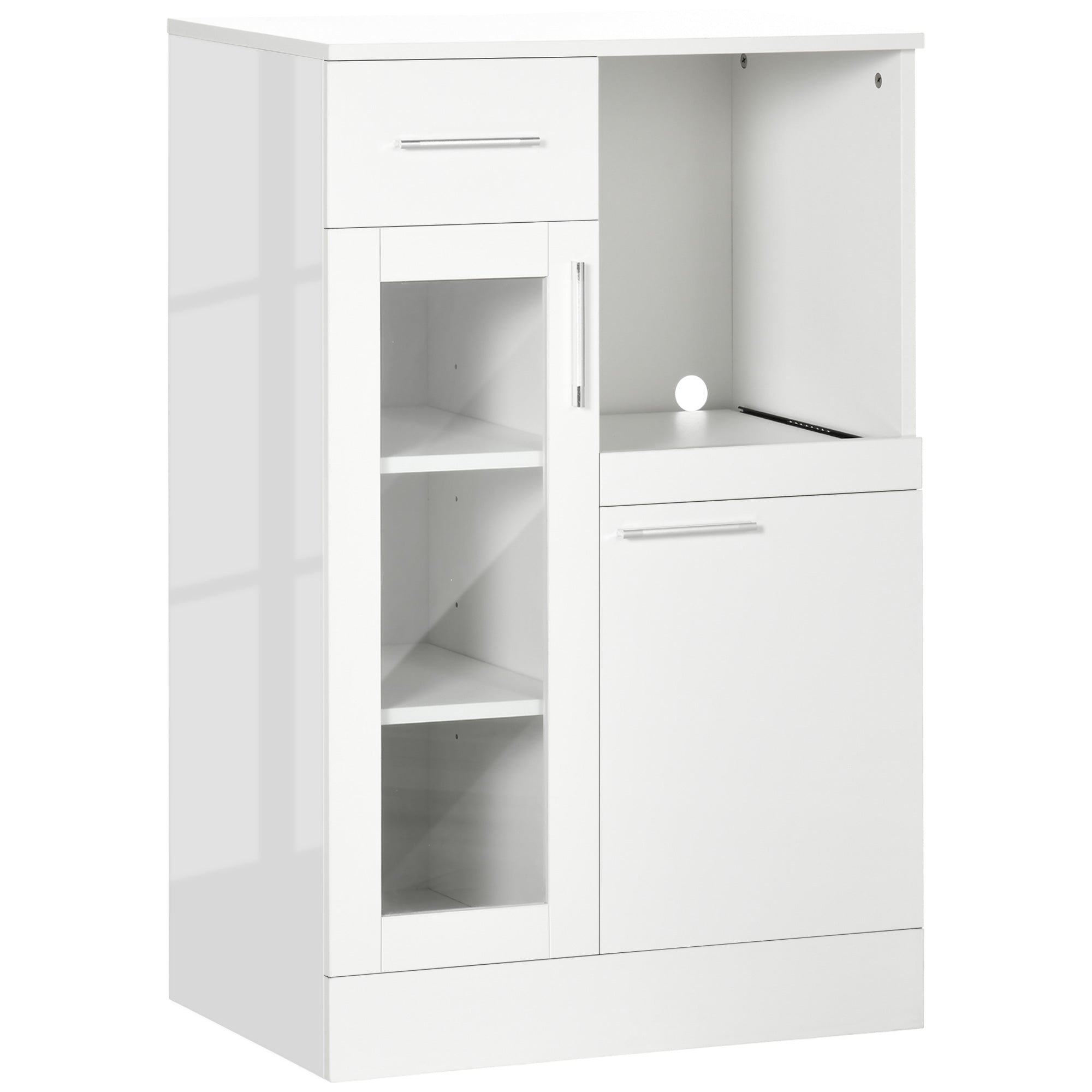 Bufet modern cu dulapuri si sertar, dulap de bucatarie cu economie de spatiu din lemn si sticla 60x40x95cm, alb