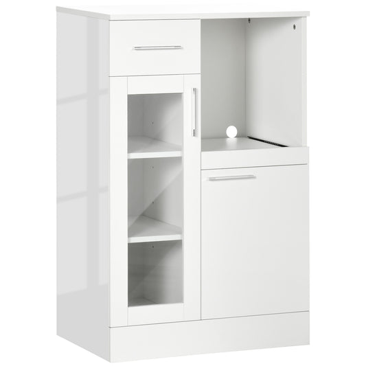 Bufet modern cu dulapuri si sertar, dulap de bucatarie cu economie de spatiu din lemn si sticla 60x40x95cm, alb