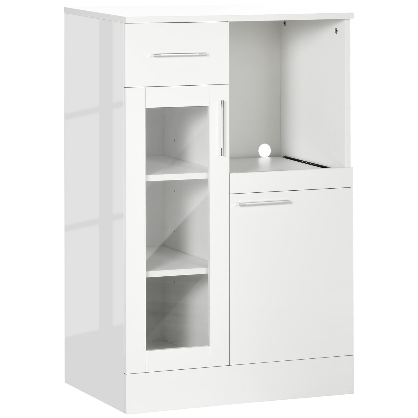 Bufet modern cu dulapuri si sertar, dulap de bucatarie cu economie de spatiu din lemn si sticla 60x40x95cm, alb