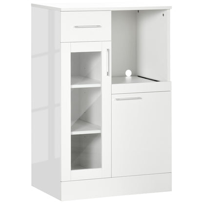 Bufet modern cu dulapuri si sertar, dulap de bucatarie cu economie de spatiu din lemn si sticla 60x40x95cm, alb