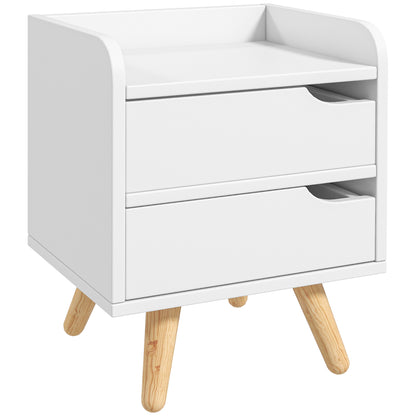 Noptiera cu 2 sertare picioare din pin mobila pentru casa alba