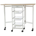 Carucior de Bucatarie Extensibil cu 3 sertare, MDF/Metal, 37x37x77.5 cm, Alb