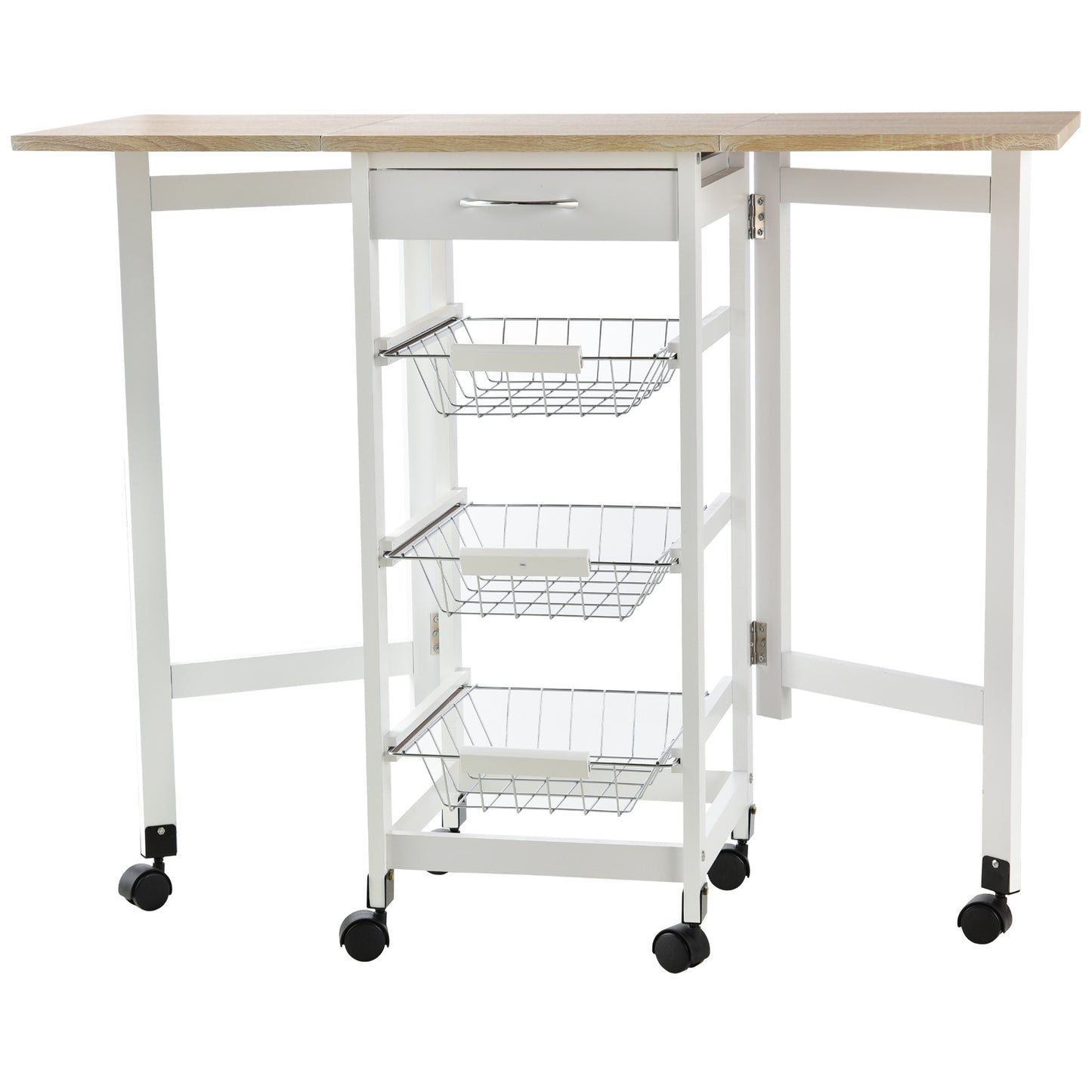 Carucior de Bucatarie Extensibil cu 3 sertare, MDF/Metal, 37x37x77.5 cm, Alb