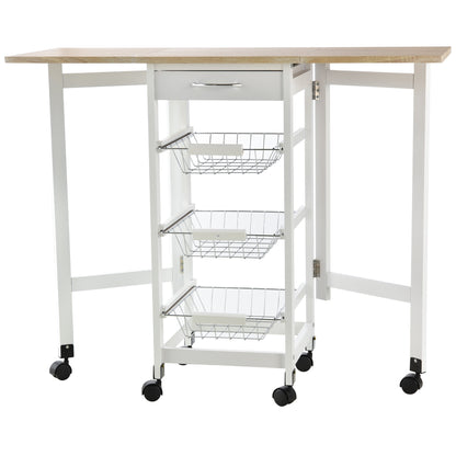 Carucior de Bucatarie Extensibil cu 3 sertare, MDF/Metal, 37x37x77.5 cm, Alb